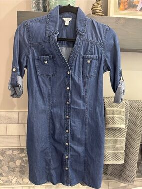 Guess Blue Denim Button-Front Shirt Dress